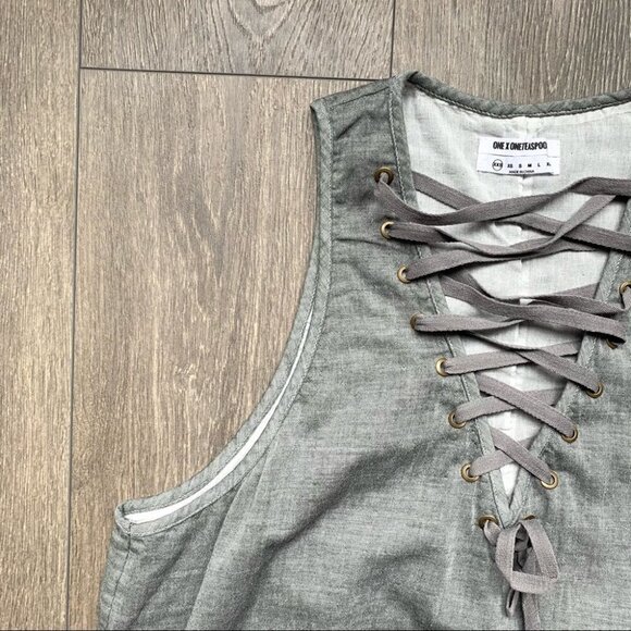 Free People One Teaspoon Dirty Work Tank Top Sleeveless Lace Up Grey XXS - Picture 11 of 17